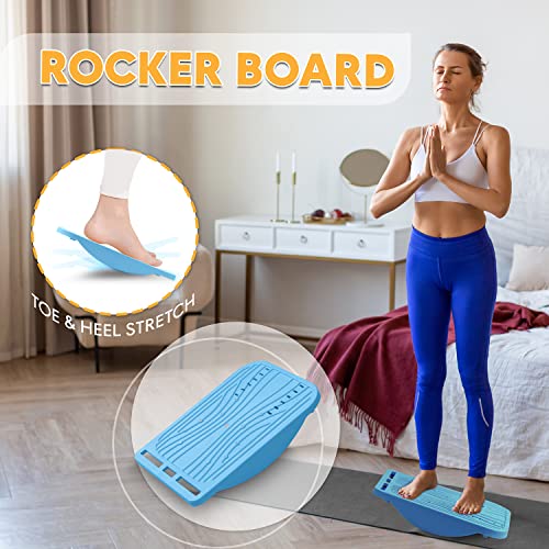 3-in-1 Adjustable Incline Slant Board for Calf Stretching Ankle, Foot Massage, 10 Changeable Levels Rocker Board for Plantar Fasciitis Physical Therapy Equipment – Blue