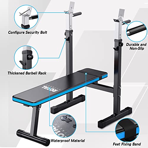 Adjustable Weight Bench with Barbell Rack, Weight Lifting Bench Press for Home Gym, Strength Training Workout Bench, 48.8"D x 25.9"W x 45.4"H