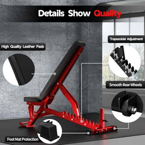JEEKEE Adjustable Weight Bench, 40" Extended Backrest for Tall Lifters up to 6'5", 1300LBS Weight Capacity and 44 Adjustable Positions Bench for Garage and Home Gym Workouts