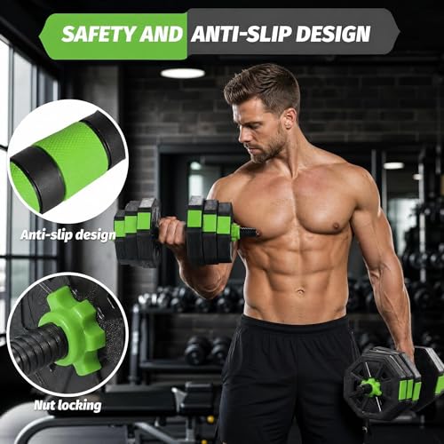 Adjustable Weight Set 66/88 Lbs, 4-in-1 Dumbbell Set and Barbell Weight Set for Home Gym, Converts to Kettlebell & Push-Up Stand, Free Weights Dumbbells Set for Men & Women Full Body Workout