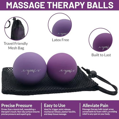 Silicone Massage Lacrosse Balls for Trigger Point Therapy, Muscle Knots, and Physical Therapy. Set of 2 Balls with Carrying Bag. Latex-Free. Ideal for Deep Tissue Massage and Myofascial Release - color: Purple Haze