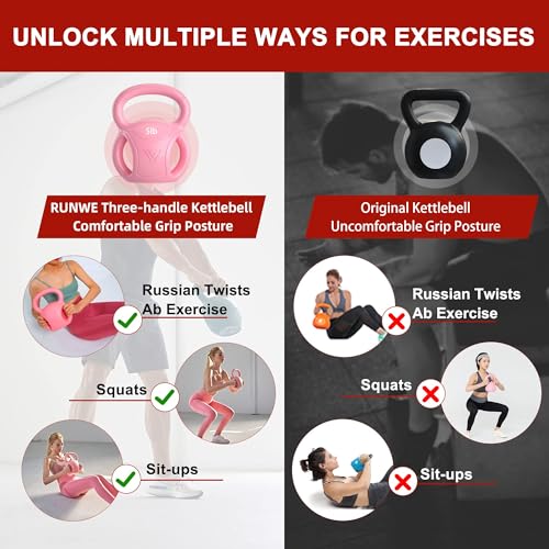 3 Handle Kettlebells Weight - Weight for Women Options 5, 10, 15 and 20 LB for Russian Twists AB Exercise, Weightlifting and Core Fitness Exercise Home Gym [Single in Sold]