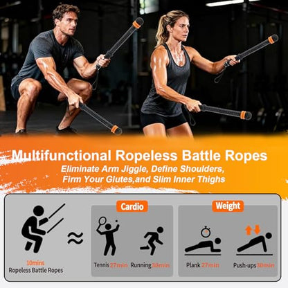 Weighted Cordless Battle Ropes - Adjustable Resistance and Portable Ropeless Battle Ropes with Non Slip Handle - Low-Noise Exercise Rope for Instant Effective Workouts Anytime (Pink)