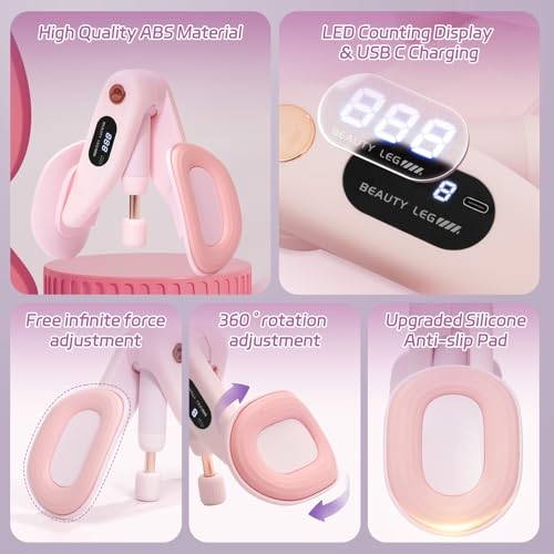 QIUTONG Thigh Trainer 2026 Upgraded, 10-78LB Thigh Trainer Thigh Exerciser, LED Inner Thigh Exerciser, 360° Pelvic Floor Exercise Devices, Hip Trainer Kegel Excerciser, 20LB Resistance Band