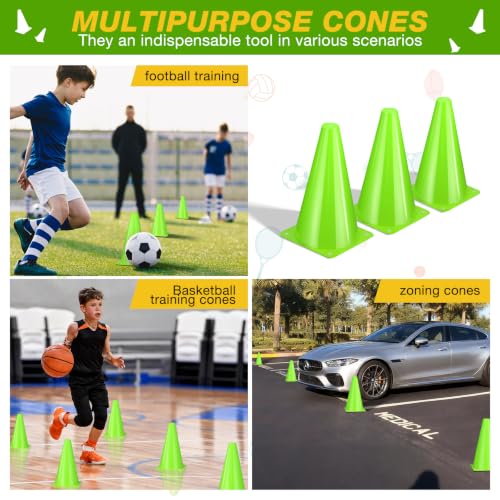 12pcs Cones 9 Inch Soccer Cones and Plastic Traffic Cones, Durable Cones for Sports Training, Ideal for Soccer, Basketball, Football, Skating, and Agility Drills Practice - color: green