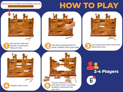 BSIRI Wooden Brick Wall Balancing Game with Characters Family for Teens and Adults Classic Brick Board Games Tabletop Party Skill Activity for Home Party Play - style: The Wall Game