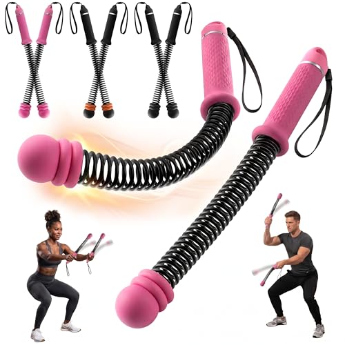 Weighted Ropeless Battle Ropes for Home Gym - Cordless Battle Ropes with Adjustable Resistance Springs, Portable Home Workout Equipment for Men & Women Strength Training & Cardio Fitness - color: Hot Pink