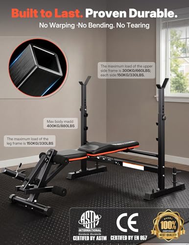 YOLEO 880-1980Lbs Standard/Olympic Weight Bench with Rack, Foldable Bench Press Set Home Gym Strength Series for Beginner/immediate/Advanced Fullbody Workout