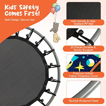 Giantex 36" Trampoline for Kids, Mini Toddler Trampoline w/Colorful LED Lights & Bluetooth Speaker, Small Rebounder Exercise Trampoline Indoor w/Foam Handle & Padded Cover for Kid Aged 3+