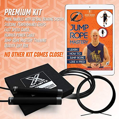 Ballistyx Jump Rope - Premium Speed Jump Rope with 360 Degree Spin, Steel Handles, Silicone Grips and 2 x Adjustable Cables - for Crossfit, Gym & Home Fitness Workouts & More