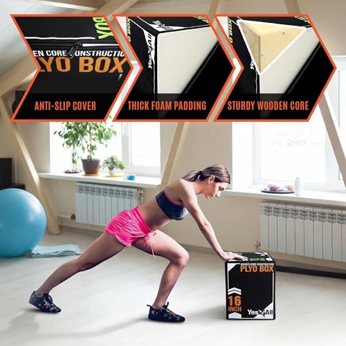 Yes4All 3-in-1 Soft-Padded Plyo Box With Wooden Core, Non-Slip Multi-Use Cushioned Plyometric Jump Box with Vinyl Cover for Jumping, Conditioning, Strength Training