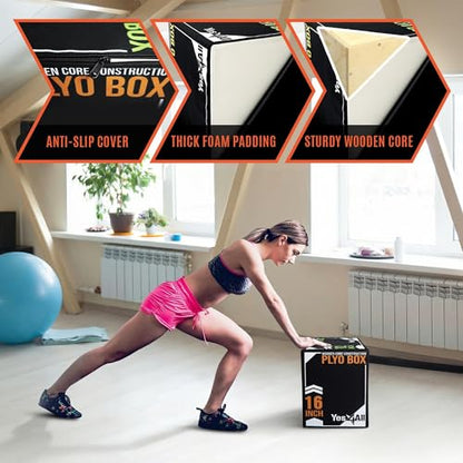 Yes4All 3-in-1 Soft-Padded Plyo Box With Wooden Core, Non-Slip Multi-Use Cushioned Plyometric Jump Box with Vinyl Cover for Jumping, Conditioning, Strength Training