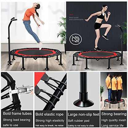 Trampoline Folding Mini Trampoline with Foam Handle Bar, Fitness Rebounder for Adult Indoor and Outdoor Exercise, Kids Balance Training Equipment (Size : 50in)