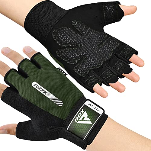 RDX Weight Lifting Gloves Gym Fitness Workout, Anti Slip Padded Full Palm Protection, Ultra Ventilated, Bodybuilding Strength Training HIIT WOD Exercise, Half Finger Men Women Cycling Rowing Climbing - color: Army Green, size: Small