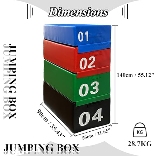 4 in 1 Foam Plyometric Box, Adjustable Height Soft Foam Jump Box Set, Non-Slip, Durable, Easy-to-Clean Soft training box, Suitable for Gyms, Home, Jumping, etc.(Size:01+02+03+04（90*55*140cm）) - size: 01+02+03+04（90*55*140cm）