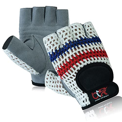 Men's Chauffeur Half Finger Padded Gloves - Driving, Motorbike, Cycling, Gym, Wheelchair, Crochet Back - color: Multi White/Grey, size: Small