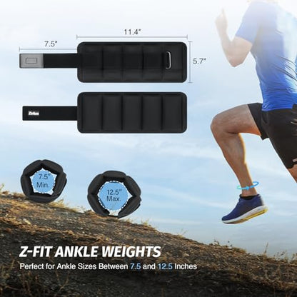 ZELUS Ultra Thin Adjustable Ankle Weights, 4/7/10 lb Fully Adjustable, Filled with Soft Iron for Slim Fit, Leg Weights for Women Men, Strength Weighted for Gym Home Yoga Walking Running Pilates - size: 1-5 lbs each (10 lbs pair)