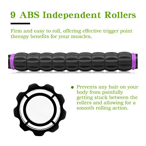 Muscle Roller Massage Roller Stick- Deep Tissue Fascia Blaster for Myofascial Pain Relief, Lymphatic Drainage & Body Sculpting, Handheld Physical Therapy & Recovery Tool (Purple Black-18 inch)