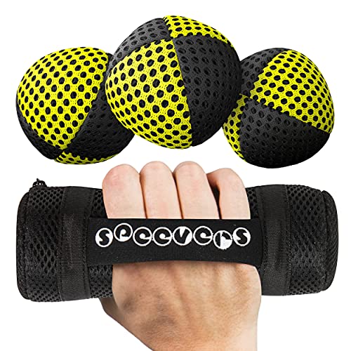 speevers Weighted Juggling Balls for Fitness 650g, Set of 3 Power XBalls with Carry Pouch, Fun Indoor Home Workout Aids for Weight Loss and Training, Best Exercise Gifts for Men and Women - color: Black - Yellow