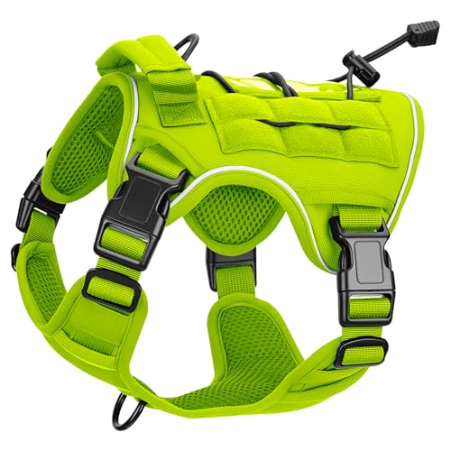 Heavy-Duty Tactical Dog Harness for Large Dogs, No Pull Adjustable Reflective Pet Vest with Molle System, K9 Military-Grade Control for Service Training, Outdoor & 10+ Breeds, Wild Lime, Small - color: Wild Lime, size: S: Neck: 14-18'', Chest: 20-24''