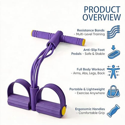 Pedal Resistance Bands with Handles, Upgrade 6-Tubes Manual Tension Training Pedal, Natural Rubber Foot Pedal Resistance Bands, Multifunction Fitness Bands for Abdomen, Waist, Arm, Leg - color: Purple