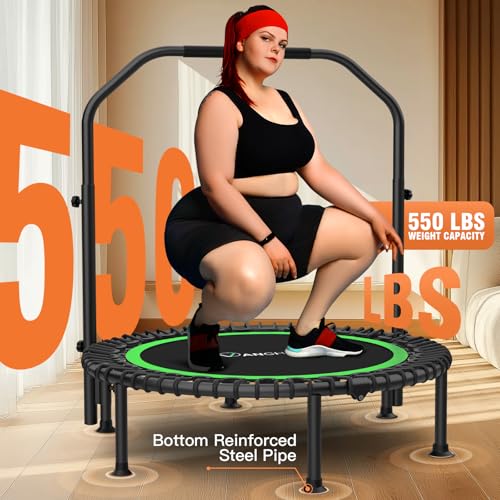 ANCHEER 40"/48" Foldable Mini Trampoline with Adjustable Handle for Adults - color: Deep Green, size: 48 inch