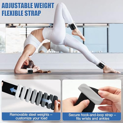 Wrist & Ankle Weights for Women and Men, 2lbs/4lbs Pairs Adjustable Silicone Weighted Bangles for Arm & Leg Workouts, Perfect for Pilates, Barre, Yoga, Walking & Home Fitness
