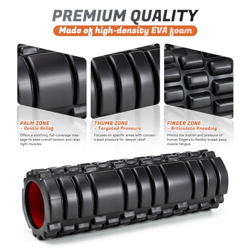 Foam Roller for Deep Tissue Massager, 18" Trigger Point Foam Roller, Patented Exercise Roller for Muscle Recovery, Physical Therapy, Improves Mobility, Fitness, Yoga and Pilates (Black) - color: Black