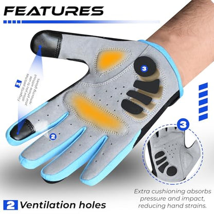 WESTWOOD FOX Cycling Gloves for Men - Full Finger BMX & Mountain Bike Gloves with Touchscreen, MTB, Padded Anti-Slip Grips for Men, Women & Wheelchairs