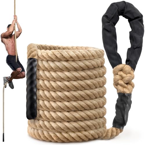 Climbing Rope Gym Workout - 10FT 15FT 20FT 25FT 30FT 35FT Heavy Duty Jute Thick Ropes for Adults Strength Training Outdoor Tree Swing Indoor Home Fitness Exercise - 1.5 Inch - size: 20FT