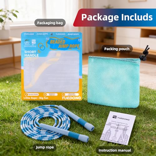 YUEDONG Beaded Jump Rope for Fitness, Adjustable Jump Rope with 19.5cm Extra-Long Anti-Slip Handles, Lightweight TPU Beaded Rope for Adults, Cardio, Exercise, Freestyle and Endurance Training - color: Blue