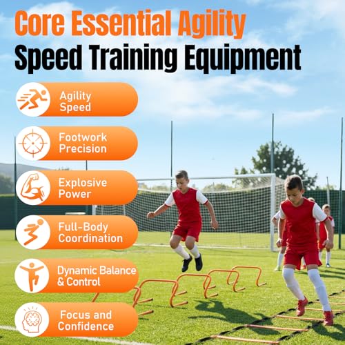 Agility Ladder,Soccer Training Equipment Set,20ft Speed Ladder,4 Agility Hurdles,Football Basketball Training Equipment,Football Accessories for Kids Youth Adults | Footwork, Speed & Agility Training