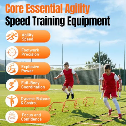 Agility Ladder,Soccer Training Equipment Set,20ft Speed Ladder,4 Agility Hurdles,Football Basketball Training Equipment,Football Accessories for Kids Youth Adults | Footwork, Speed & Agility Training