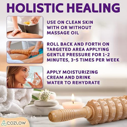 Wooden Massage Roller Stick (12 Rollers) - Curved Wood Therapy Massage Tool for Body Sculpting, Fascia Release & Lymphatic Drainage - Maderotherapy Helps Reduce Cellulite Appearance