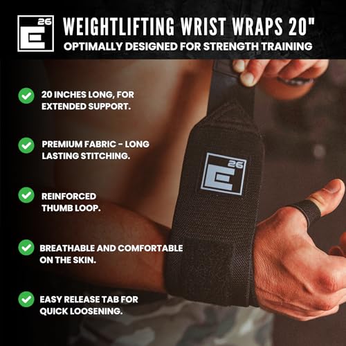 Element 26 Wrist Wraps for Weight Lifting - 20 Inch Heavy Duty Wrist Support with Thumb Loop for Gym, Powerlifting, Cross Fitting, Strength Training - Men & Women