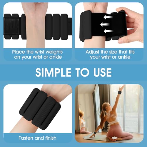 Wrist Weights Set of 2, Wearable Wrist Ankle Weights for Women & Men, Silicone Weighted Bangles Adjustable Arm and Leg Weights for Walking Yoga Pilates Running Dance Gym 2lb