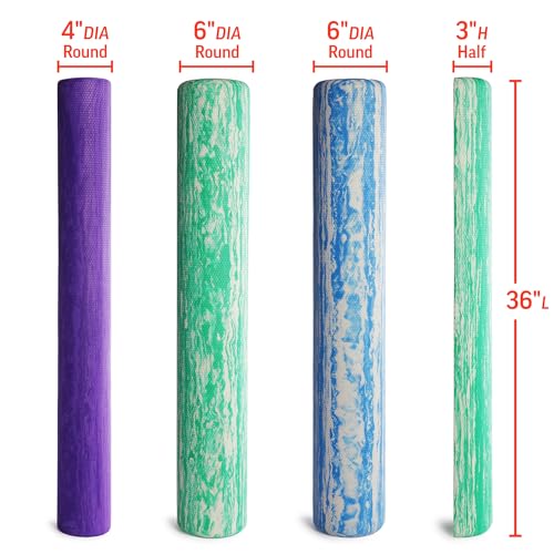 OPTP PRO-Roller Standard Density Foam Roller – Medium Density Foam Roller for Physical Therapy, Pilates, Yoga Foam Roll Exercises, and Muscle Recovery - Purple 36" x 4"