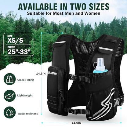 PLUSINNO Running Vest for Men Women, Runners Vest with 500ml Water Bottle - size: X-Small-Small (Chest 25"-33")