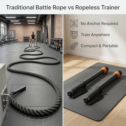 Ropeless Battle Ropes, Weighted Cordless Battle Ropes for Home Gym, 2 PCS Portable Low Noise Exercise Rope with Adjustable Resistance & Non-Slip Handles for HIIT, Cardio & Strength Training