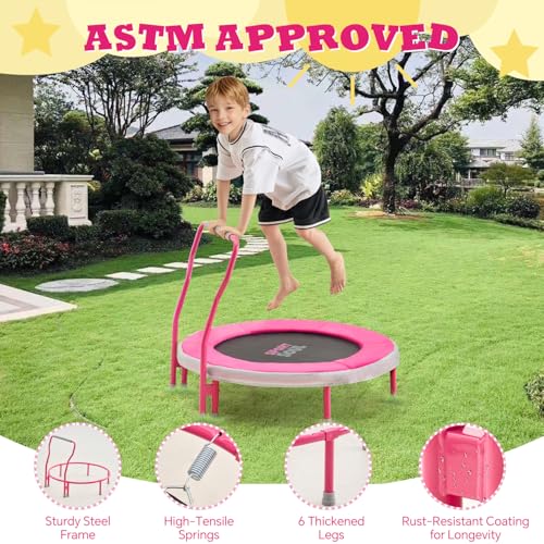 SPORTSOUL Mini Trampoline for Kids 3-6 with Super Safe Foam Handle Bar - color: Pink