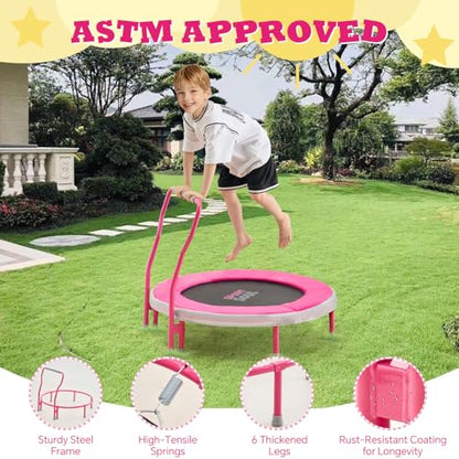 SPORTSOUL Mini Trampoline for Kids 3-6 with Super Safe Foam Handle Bar - color: Pink