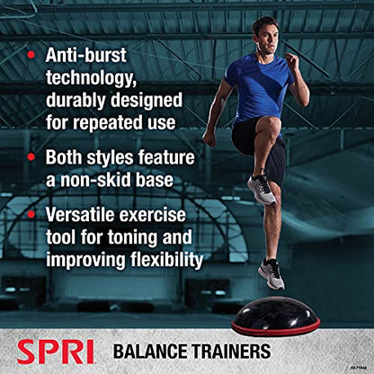 SPRI Balance Trainer Dome Shape Half-Exercise Ball with Non-Skid Base – Pro (65cm) or Sport (50cm) for Balance Training, Strength Building, Toning, and Improved Flexibility - style: Sport (50cm)