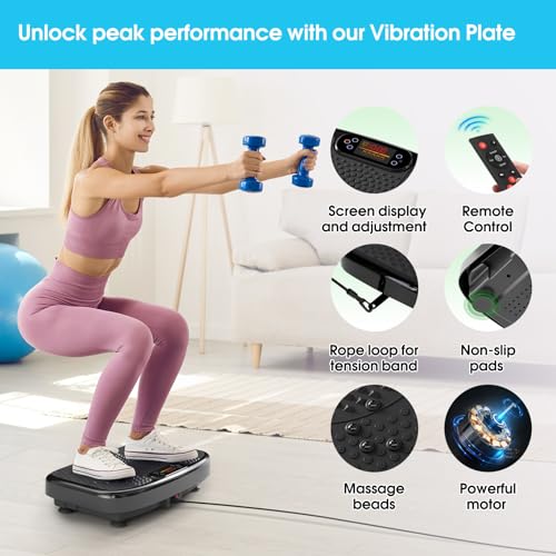 SoftGym Waver Vibration Plate Exercise Machine for Lymphatic Drainage Weight Loss,120 Speed Levels Vibrating Platform with Resistance Bands,Full-Body Workout Equipment for Muscle Activation - style: Slim- Black