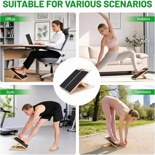 Slant Board for Calf Stretching, Portable Wooden Slant Board with 5 Adjustable Angles, Non-Slip 300lb Weight for Squats, Calf Muscles, Knees, Heel, Ankle, for Home, Gym, Office