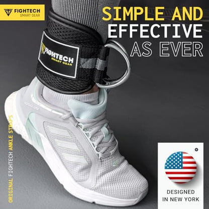 FIGHTECH Ankle Straps Cable Machine Attachment for Gym - Cable Kickback Ankle Straps - Padded Ankle Cuffs for Glute Kickbacks and Leg Workouts - color: Classic Black
