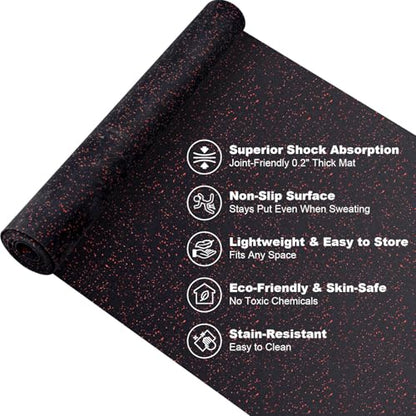 10' x 4' Feet/Roll - Gym Rubber Flooring Roll Mat, 120" x 48" inch/Roll Home Fitness Mat, Heavy-Duty Protective Exercise Mats Yoga Mat (Black Red, 10'x4' Feet)