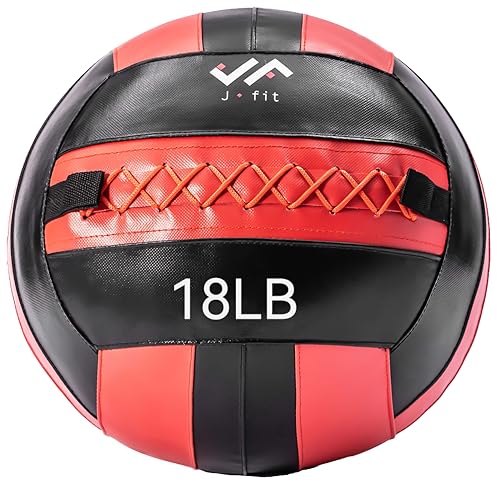 JFit Wall Ball – Premium Soft Weighted Exercise Ball for Strength, Conditioning, Gym & Home Workouts, 4-30 LB - color: Red/Black, style: 18-Pound
