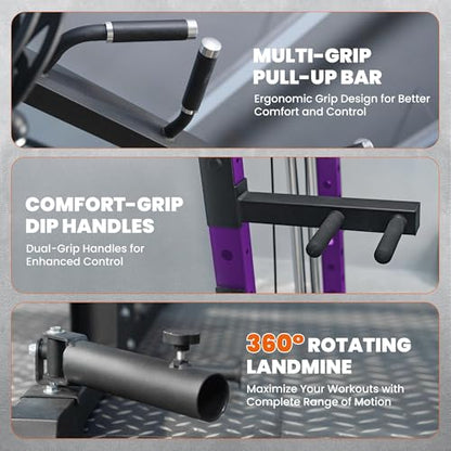 Smith Machine, 2600LBS Squat Rack, 7-in-1 Home Gym Cage with Adjustable Safety Bars, Pull-Up & LAT Pulldown - color: Purple, size: P107 Only Smith Machine