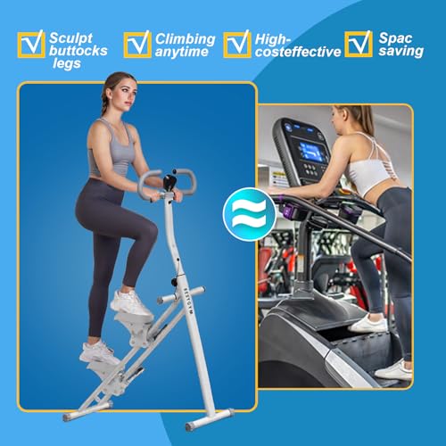 Stepper Machine Adjustable Handles, Compact Stepper Exercise Machine with LCD Display for Home Cardio Workout - color: White