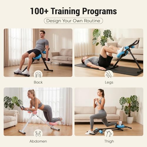 DUMOS Ab Workout Equipment for Home Gym, Exercise Machine Abs Trainer, Full Body Fitness System Adjustable for Abdominal Stomach Training, LCD Display, Knee Protection - color: White&Pink